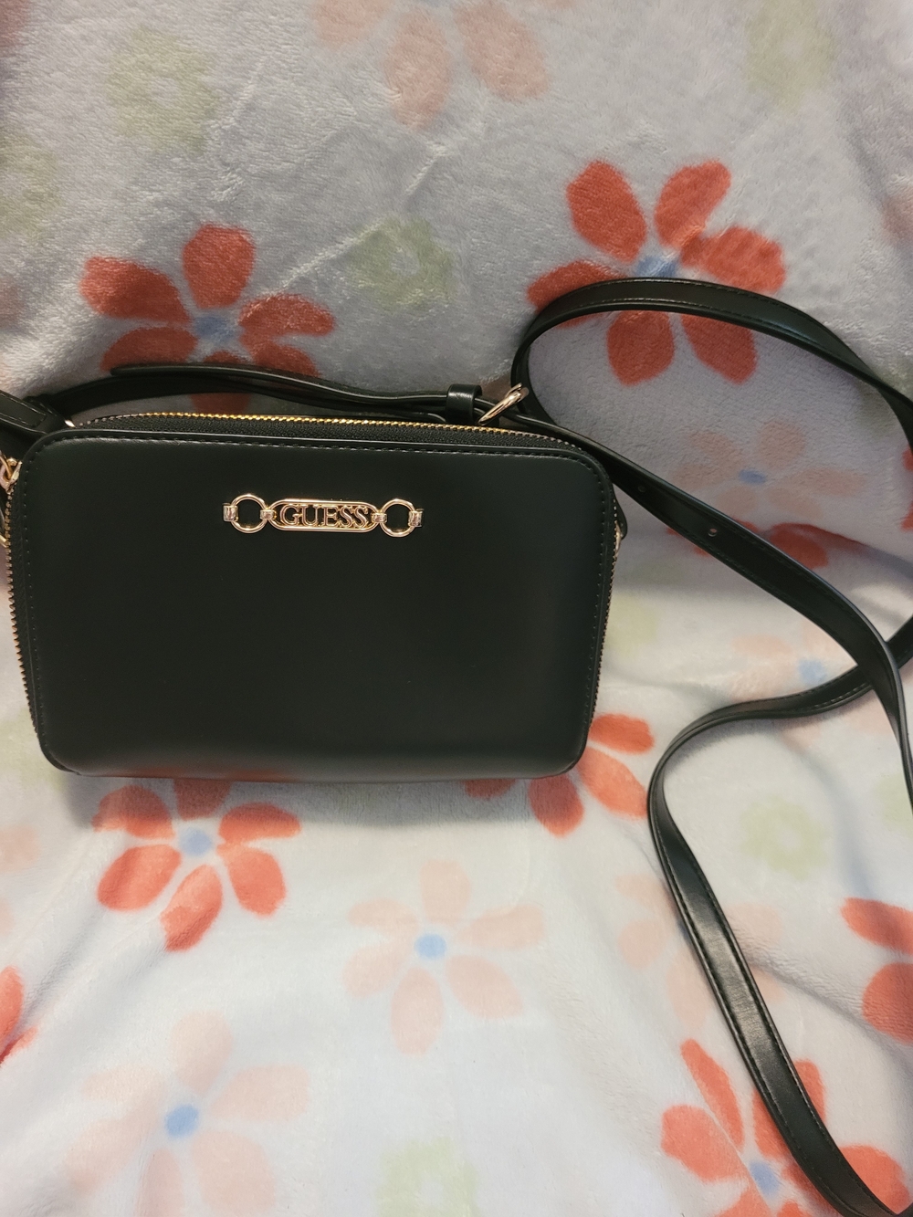 GUESS Black Crossbody with Gold Logo Plate